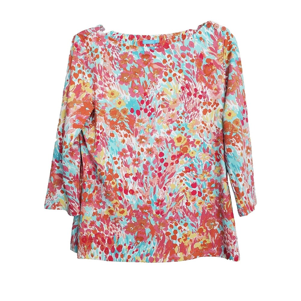 J McLaughlin Catalina Cloth Floral Print Boat Neck 3/4 Sleeve Top Size Medium